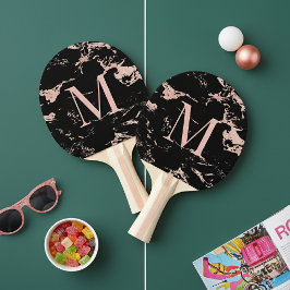 Pala De Ping Pong Moda Monograma Rosa de mármol negro