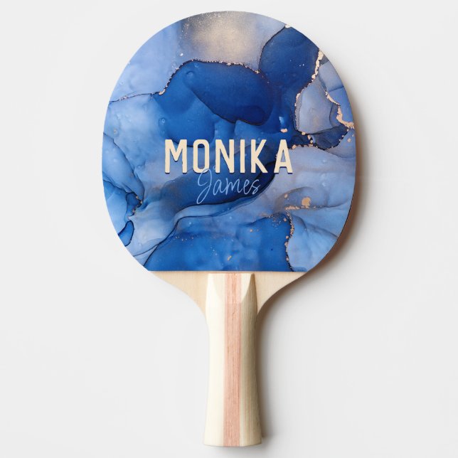 Pala De Ping Pong Moda Royal Blue Faux Gold Purpurina Marble Monogra (Anverso)