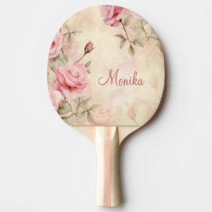 Pala De Ping Pong Moda Vintage Watercolor Pink Peonies Personalizado