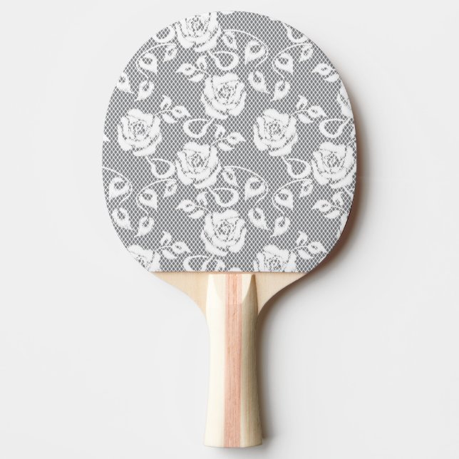 Pala De Ping Pong Modelo blanco del cordón en fondo gris (Anverso)