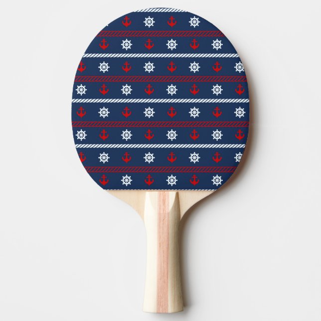Pala De Ping Pong Modelo blanco y azul rojo del océano (Anverso)