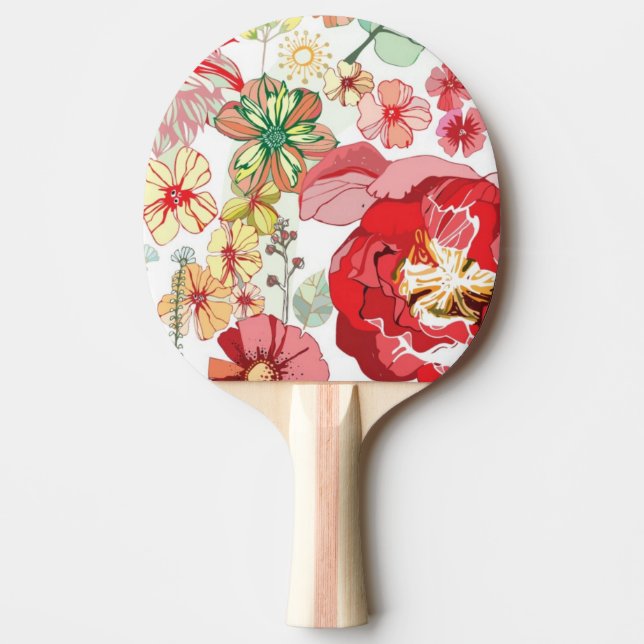 Pala De Ping Pong Modelo con las flores rojas (Anverso)