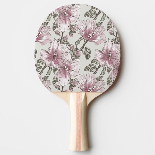 Pala De Ping Pong Modelo de flores rosado silenciado del hibisco (Anverso)