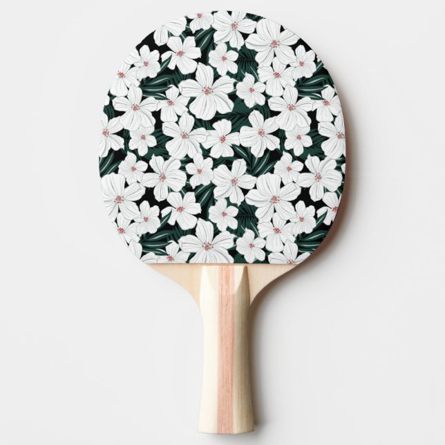 Pala De Ping Pong Modelo de flores tropical blanco (Anverso)