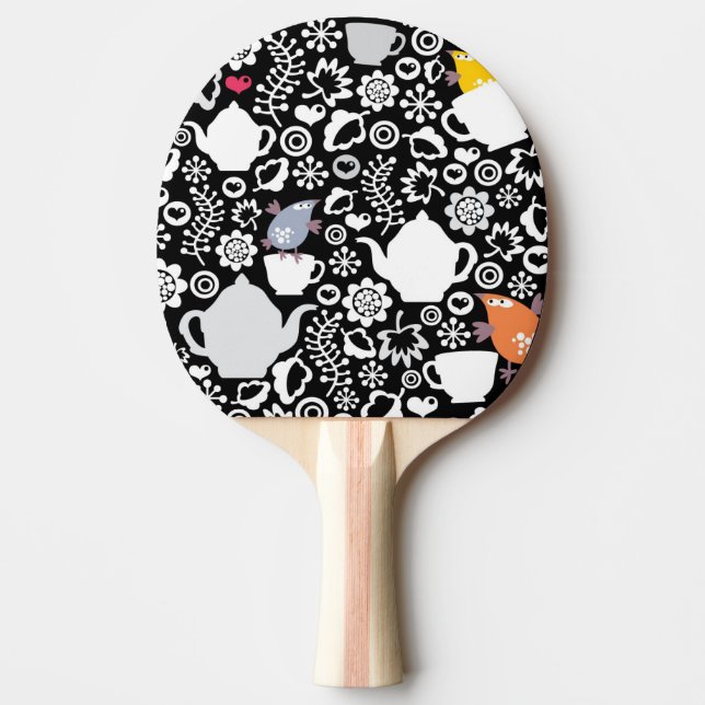 Pala De Ping Pong Modelo de los pájaros y de las tazas (Anverso)