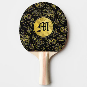 Pala De Ping Pong Modelo de Paisley del oro del monograma en negro