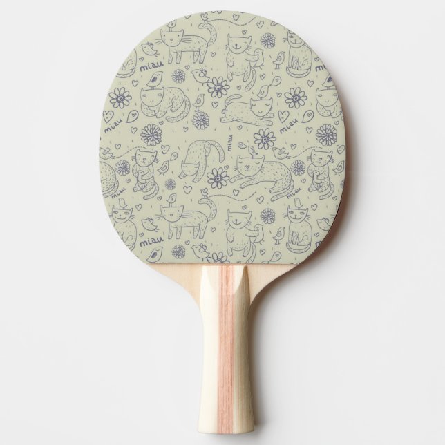 Pala De Ping Pong Modelo del dibujo animado con los gatos divertidos (Anverso)
