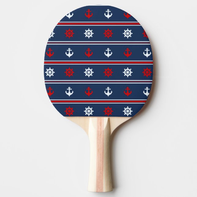 Pala De Ping Pong Modelo náutico blanco y azul rojo (Anverso)