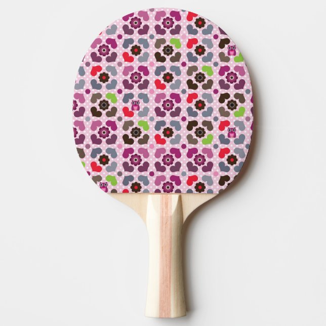 Pala De Ping Pong modelo rosado de las flores y de los búhos (Anverso)