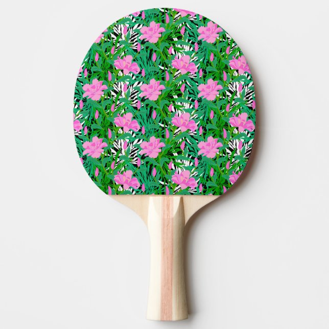 Pala De Ping Pong Modelo tropical con las flores de la selva (Anverso)