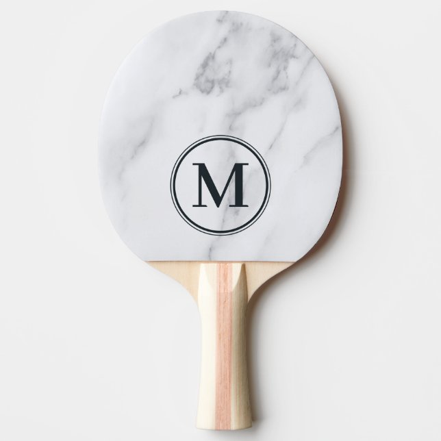 Pala De Ping Pong Modern Clean White Marble Monogram (Anverso)