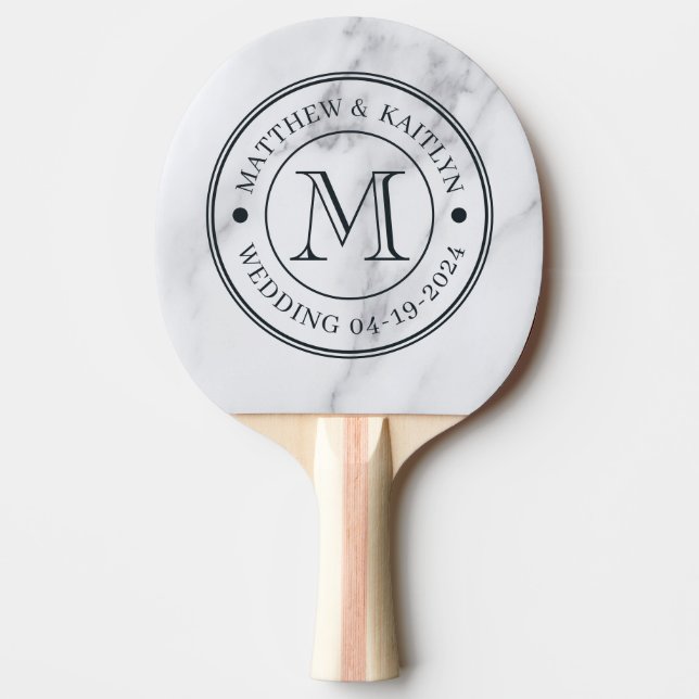 Pala De Ping Pong Modern Clean White Marble Wedding Monogram (Anverso)