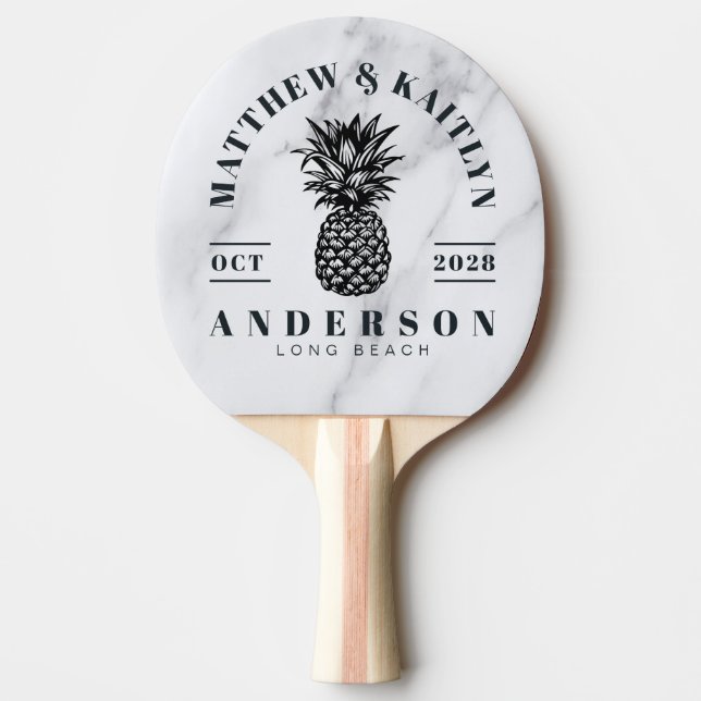 Pala De Ping Pong Modern Clean White Tropical Pineapple WeddingCrest (Anverso)