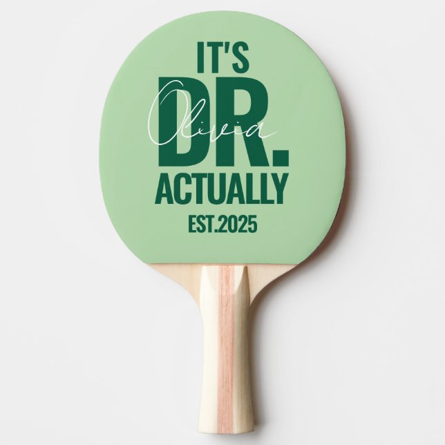 Pala De Ping Pong Modern Custom Dr. Name Date Dark Green (Anverso)