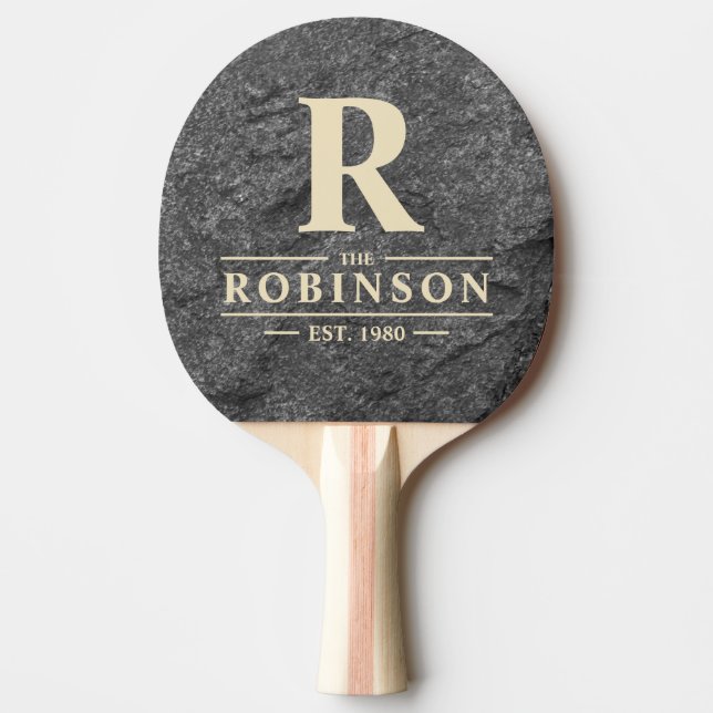 Pala De Ping Pong Modern Dark Granite Stone Family Name & Initial (Anverso)