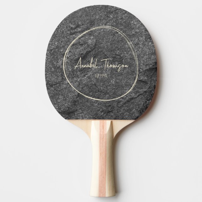 Pala De Ping Pong Modern Dark Granite Stone Name in Drawn Circle  (Anverso)