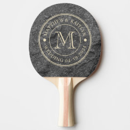 Pala De Ping Pong Modern Dark Granite Stone Wedding Monogram