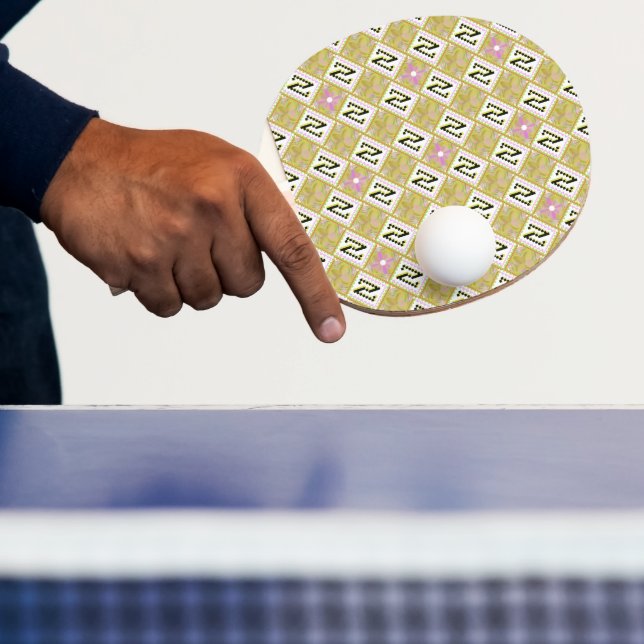Pala De Ping Pong Modern Olive & Magenta Geometric Tribal Pattern (in situ)