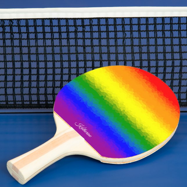 Pala De Ping Pong Modern Rainbow Mosaic Script Name (in situ)