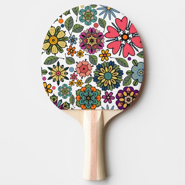 Pala De Ping Pong Modern Retro Floral Drawing Seamless Pattern Art (Anverso)