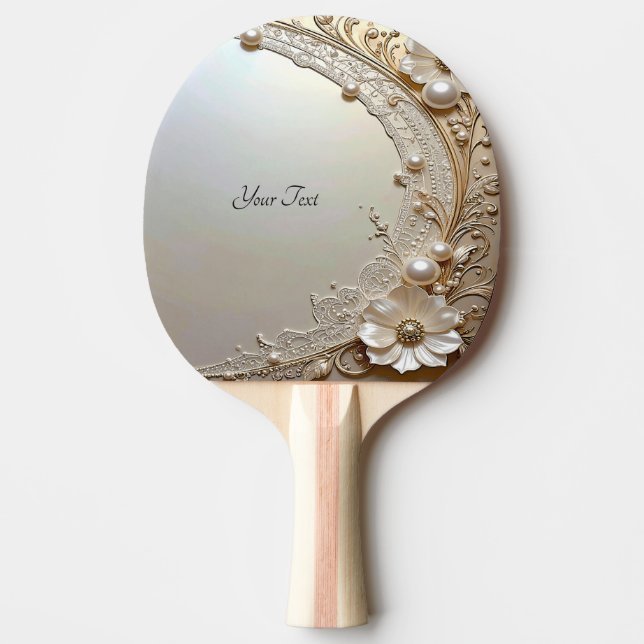Pala De Ping Pong Modern White Flowers Pearls Ping Pong Paddle (Anverso)