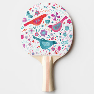 Pala De Ping Pong Moderna acuarela floral de aves