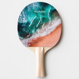 Pala De Ping Pong Moderna playa del océano azul monogramada mar cost