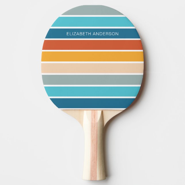 Pala De Ping Pong Modernas franjas de atardecer retro personalizadas (Anverso)