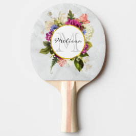 Pala De Ping Pong Moderno color de agua rosa Floral Bouquet Monogram