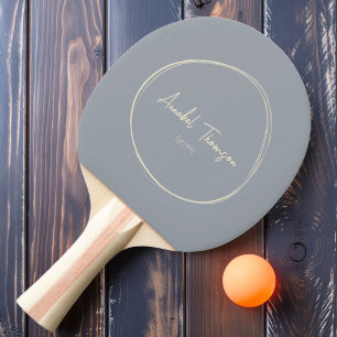 Pala De Ping Pong Moderno de mediados de siglo Gris Paloma con Nombr
