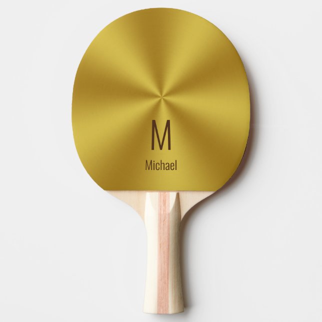 Pala De Ping Pong Moderno Faux Gold Name & Monogram (Anverso)