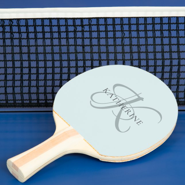 Pala De Ping Pong Moderno y elegante guión de monograma Aqua Blue (in situ)