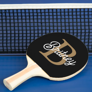 Pala De Ping Pong Moderno y elegante nombre de monograma Black Gold 