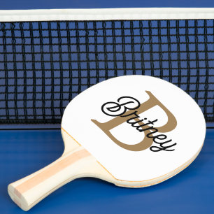 Pala De Ping Pong Moderno y elegante nombre de monograma Black Gold 