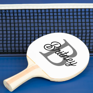 Pala De Ping Pong Moderno y elegante nombre de monograma guión gris