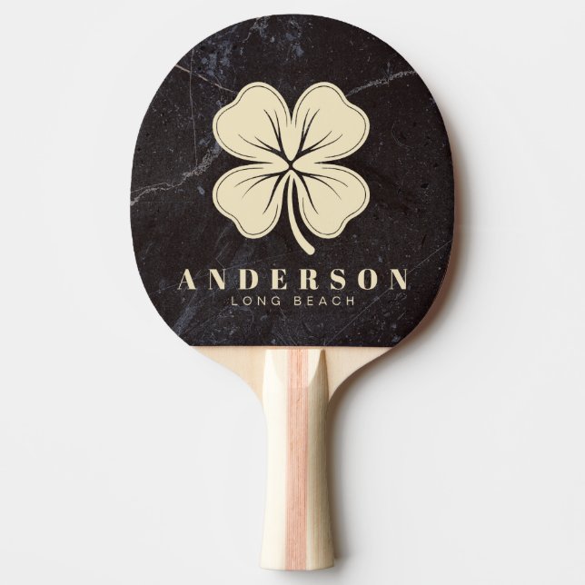 Pala De Ping Pong Modest Dark Stone Four Leaf Clover with Name (Anverso)