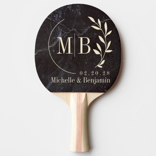 Pala De Ping Pong Modest Dark Stone  Leaf Wedding Monogram (Anverso)