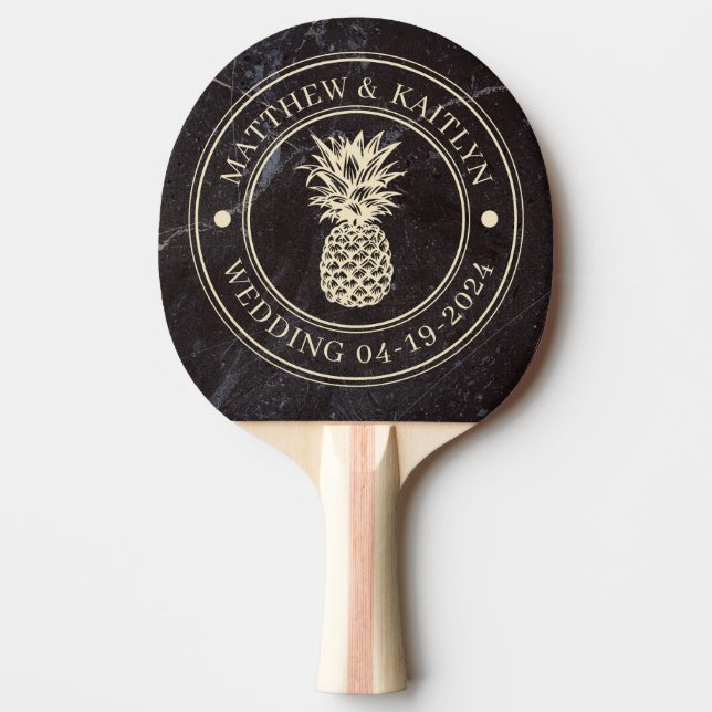 Pala De Ping Pong Modest Dark Stone Pineapple Wedding Crest & Names (Anverso)