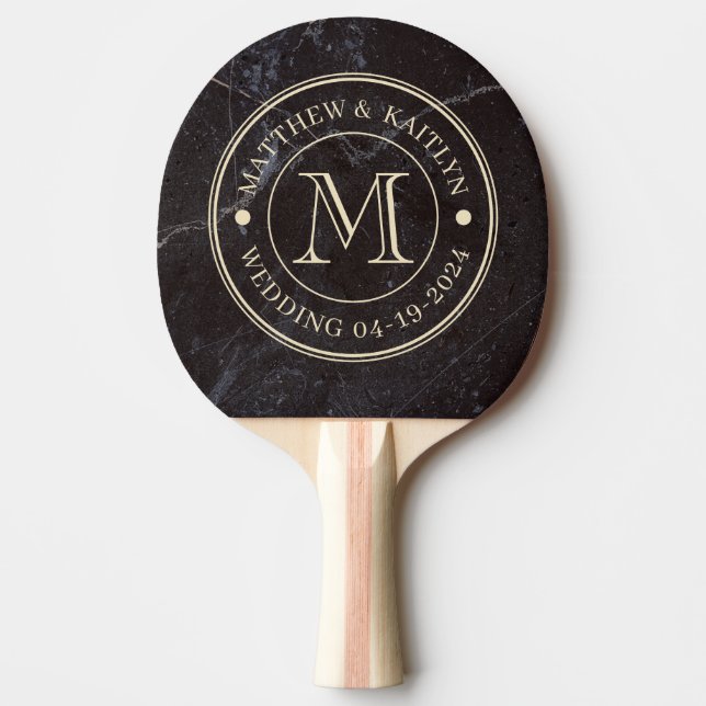 Pala De Ping Pong Modest Dark Stone Wedding Monogram (Anverso)