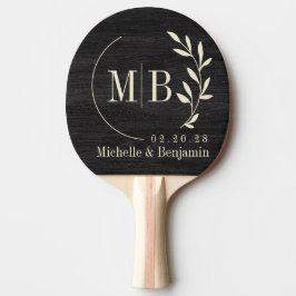 Pala De Ping Pong Modest Dark Wood Leaf Wedding Monogram