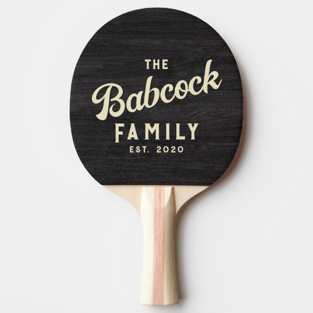 Pala De Ping Pong Modest Dark Wood Retro Family Name & Year (Anverso)