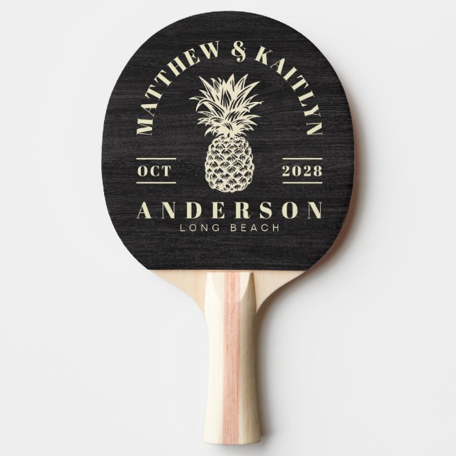 Pala De Ping Pong Modest Dark Wood Tropical Pineapple Wedding Crest (Anverso)