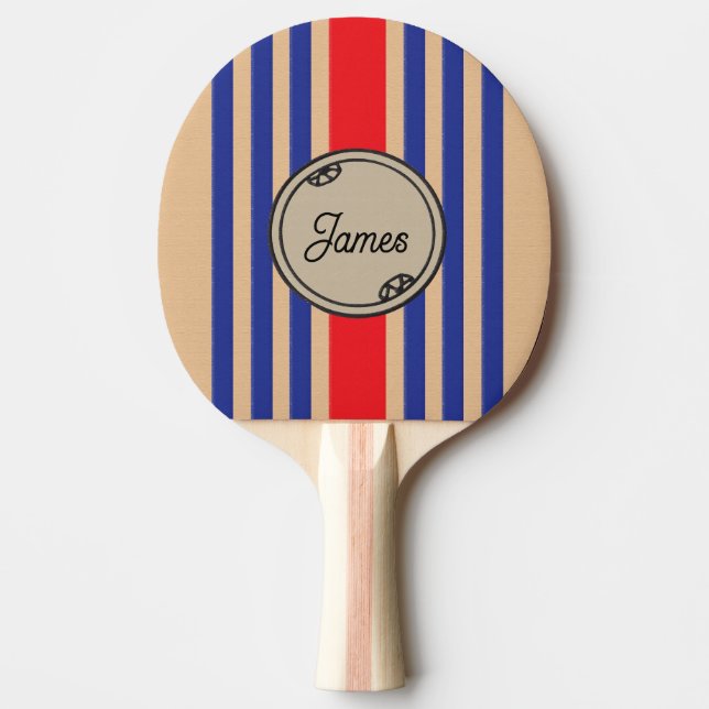 Pala De Ping Pong Monogram Border Custom First Name Sporty Stripes (Anverso)