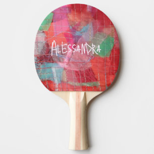 Pala De Ping Pong Monograma abstracto rosa rojo femenino bonito