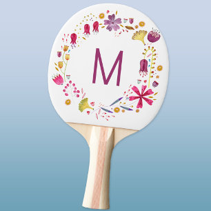 Pala De Ping Pong Monograma acuarela moderna Floral