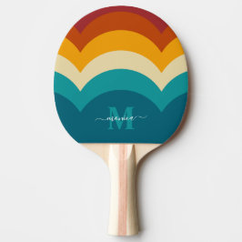 Pala De Ping Pong Monograma arcoiris Nombre personalizado Retro Traz