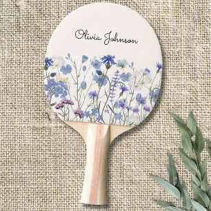 Pala De Ping Pong Monograma azul acuarela flor silvestre Flora