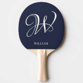 Pala De Ping Pong Monograma azul de la marina elegante personalizada