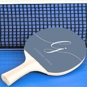 Pala De Ping Pong Monograma azul marino Nombre de guión moderno mono