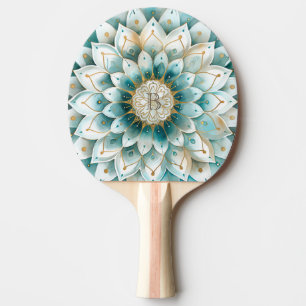 Pala De Ping Pong Monograma Azul Verde azulado Oro Floral Mandala